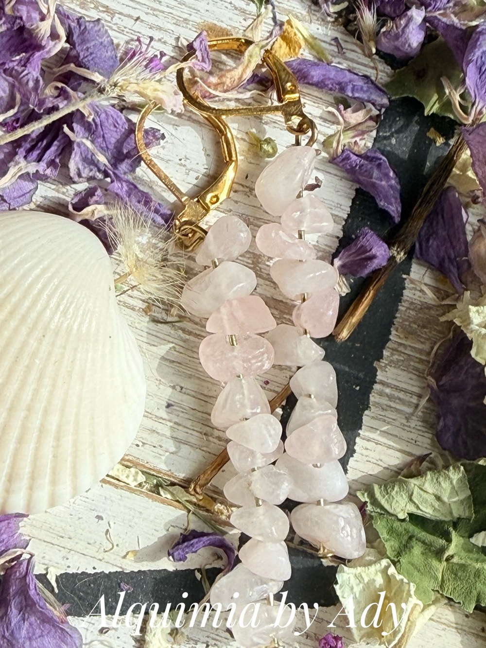 Alquimia Gold Leverback Rose Quartz Chip Dangle Earrings - Light Pink